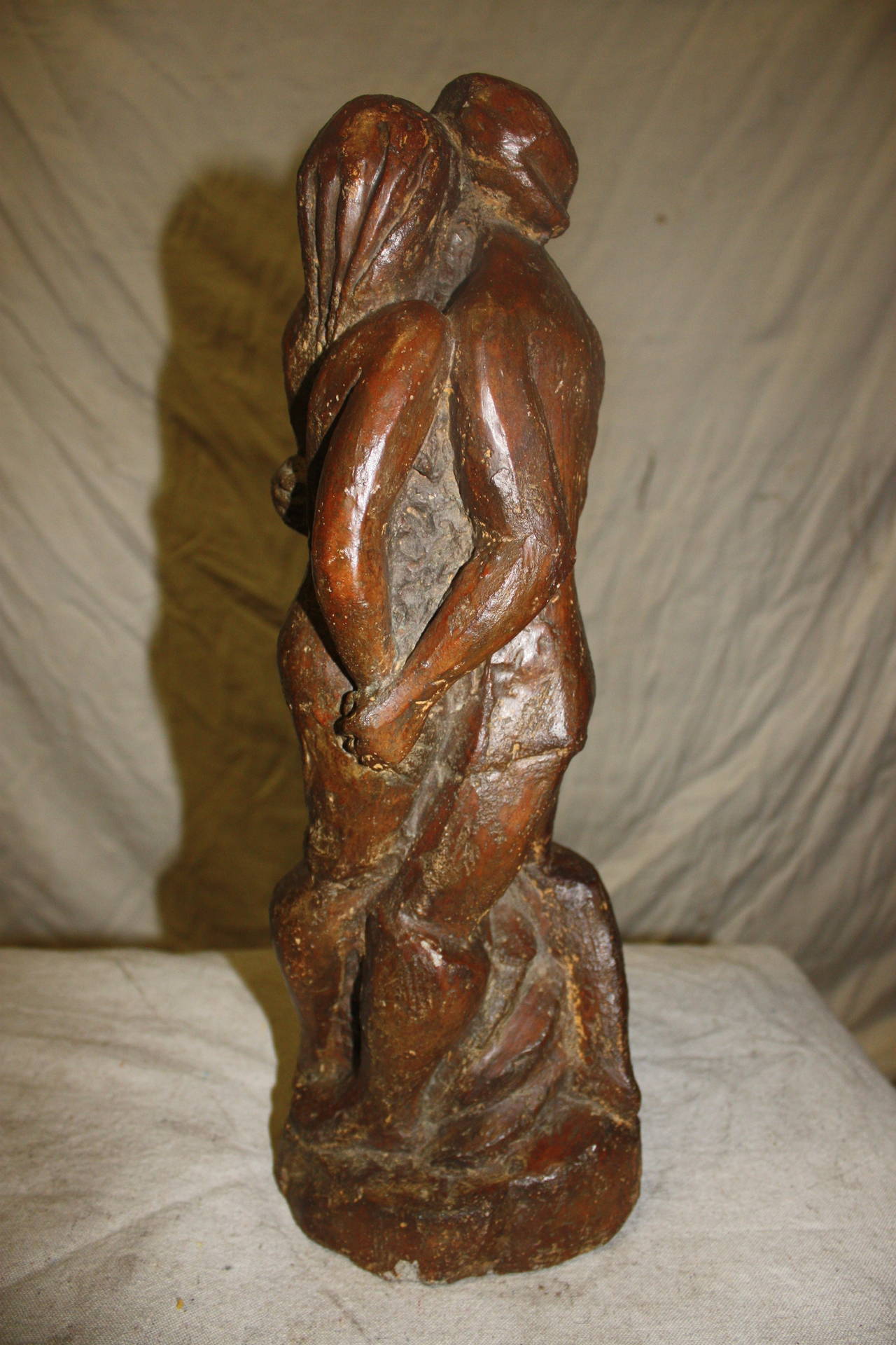 20th century sculpture ''Adam & Eve'',  this work is done with concrete stone and signed under.