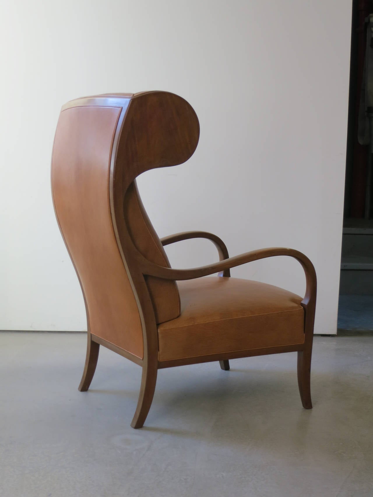 Goatskin Unusual 1940s Wingback Chair by Frits Henningsen