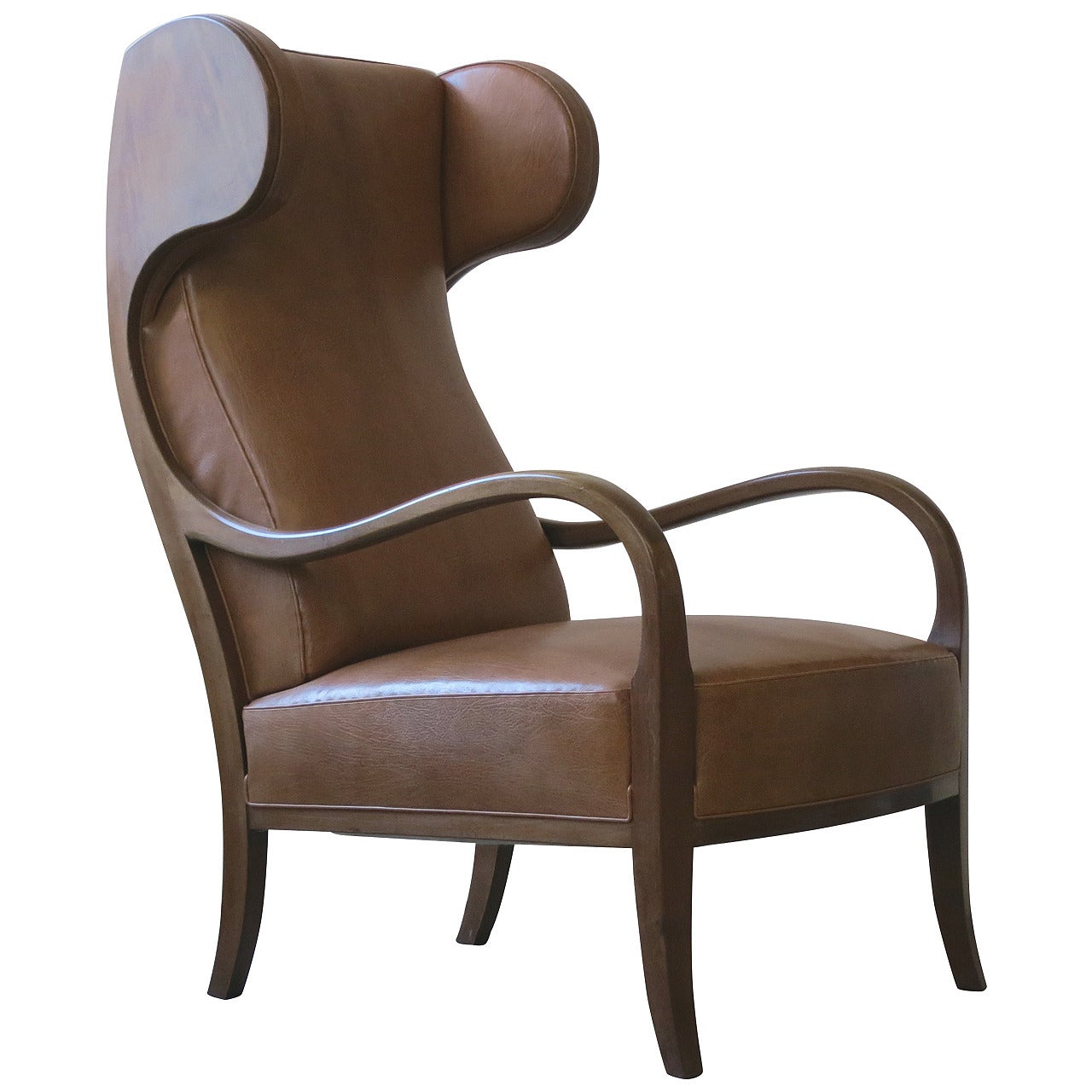 Unusual 1940s Wingback Chair by Frits Henningsen