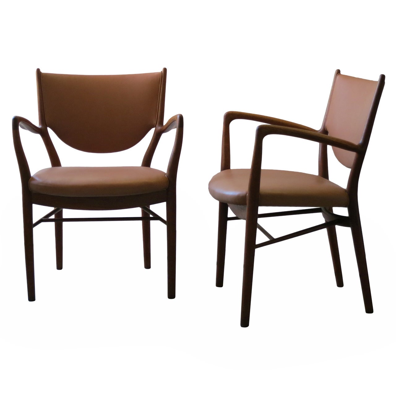 Pair of NV46 Chairs by Finn Juhl in Teak with Natural Leather Upholstery For Sale