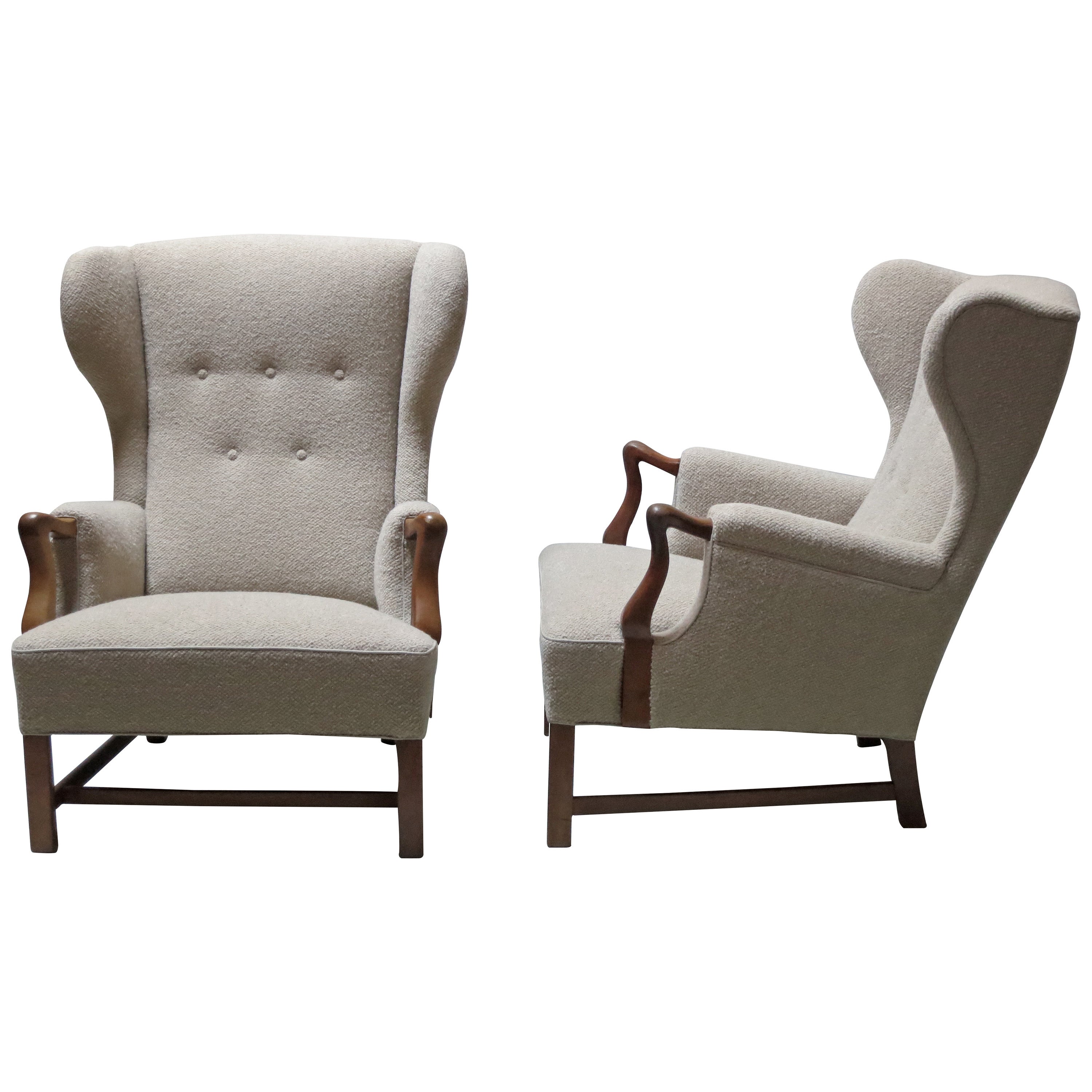 Pair of 1940s Wingback Chairs by Jacob Kjaer