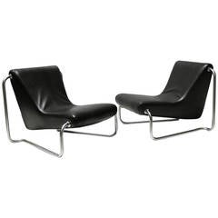 Pair of Leather and Steel 1970s Lounge Chairs by Luigi Colani for Fritz Hansen