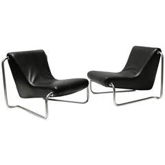 Pair of Leather and Steel 1970s Lounge Chairs by Luigi Colani for Fritz Hansen 1
