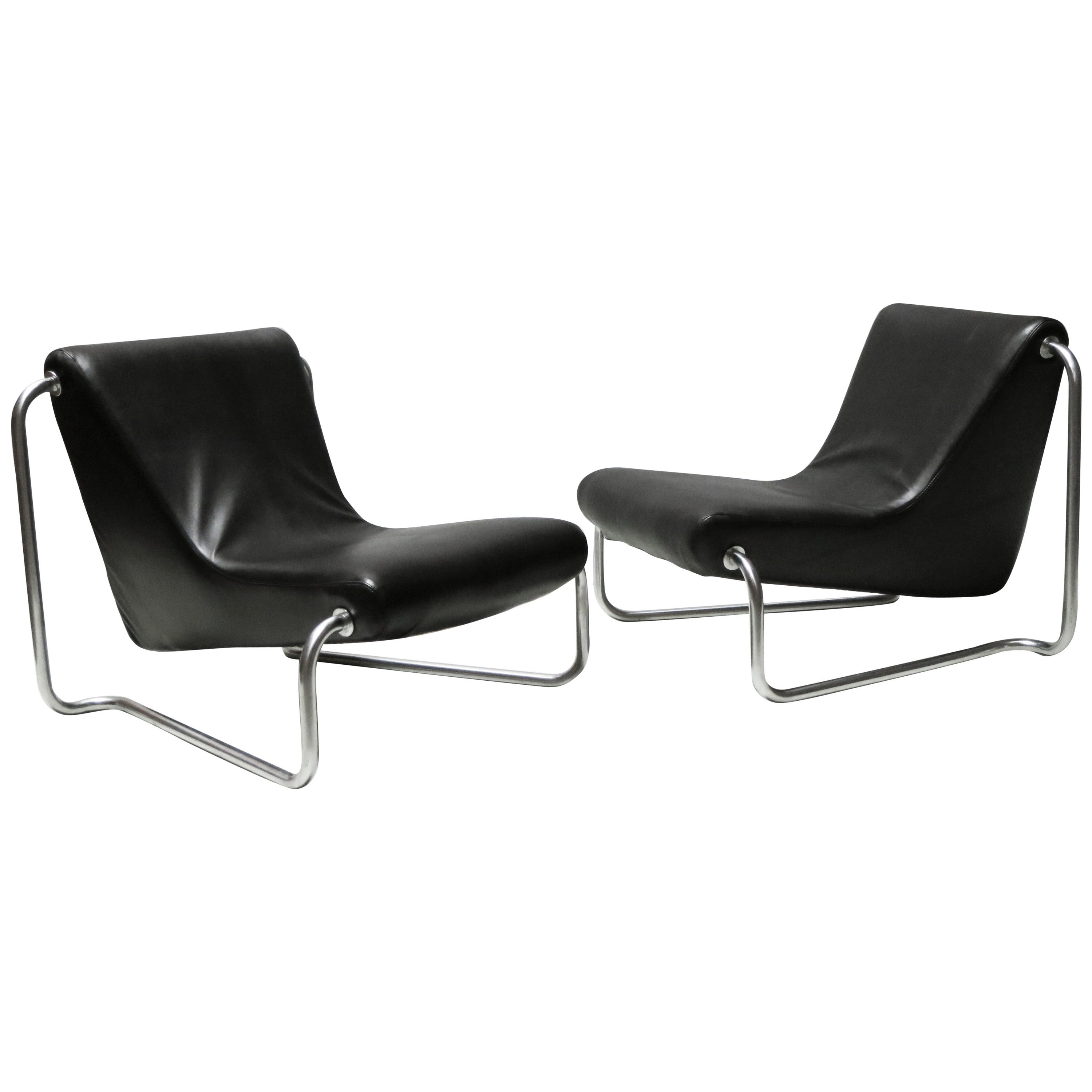 Pair of Leather and Steel 1970s Lounge Chairs by Luigi Colani for Fritz Hansen For Sale