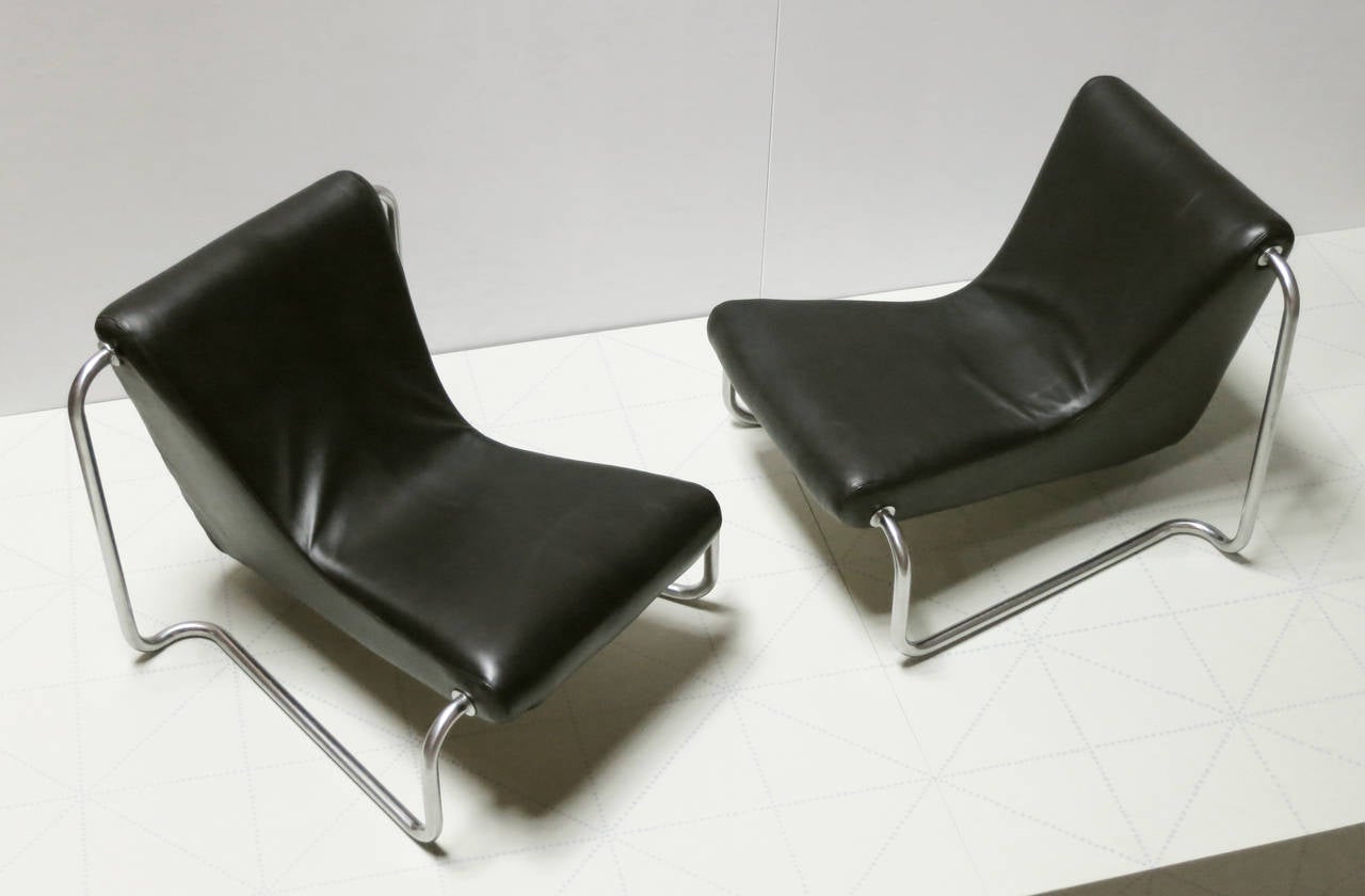 Pair of Leather and Steel 1970s Lounge Chairs by Luigi Colani for Fritz Hansen
