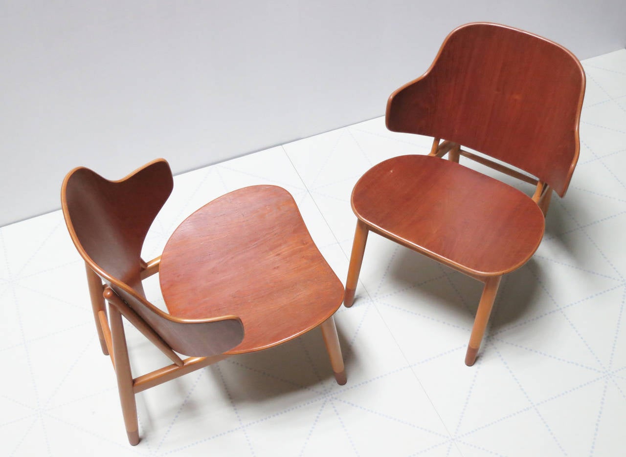 Danish Pair of 1950s Lounge Chairs by Ib Kofod-Larsen For Sale