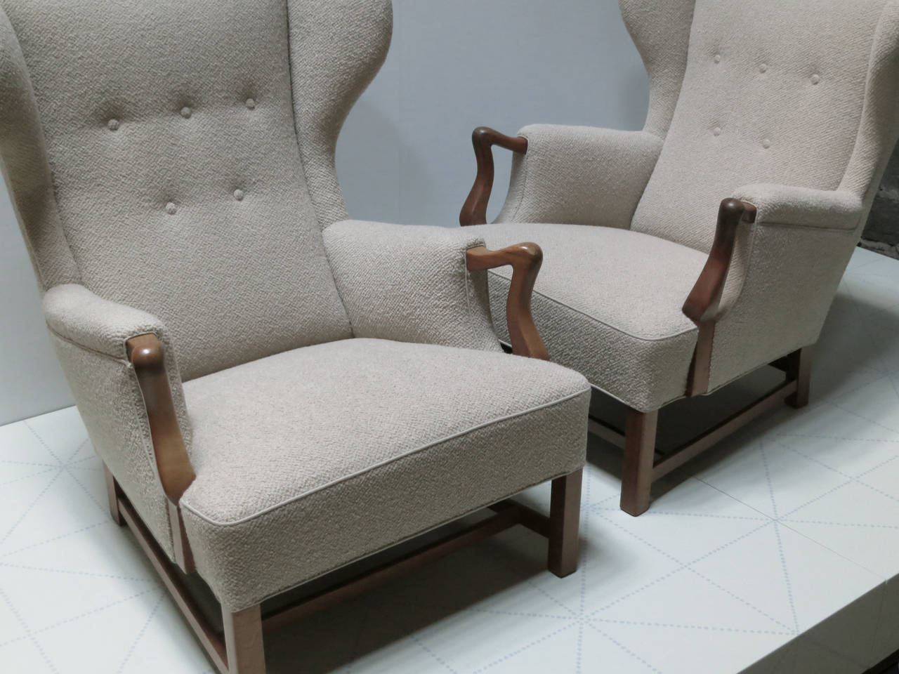Scandinavian Modern Pair of 1940s Wingback Chairs by Jacob Kjaer