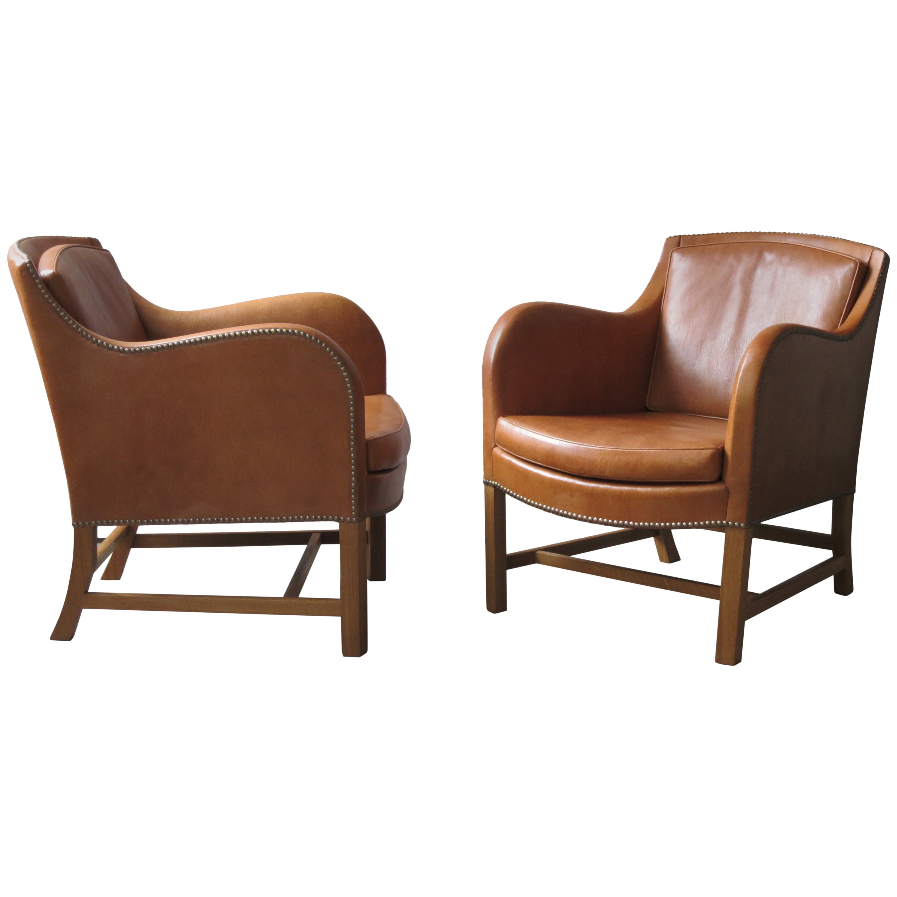 Pair of "Mix" Chairs in Nigerian Goatskin with Brass Nailheads by Kaare Klint For Sale