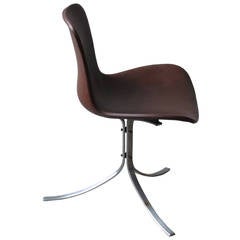 PK-9 Chair by Poul Kjærholm in patinated brown leather