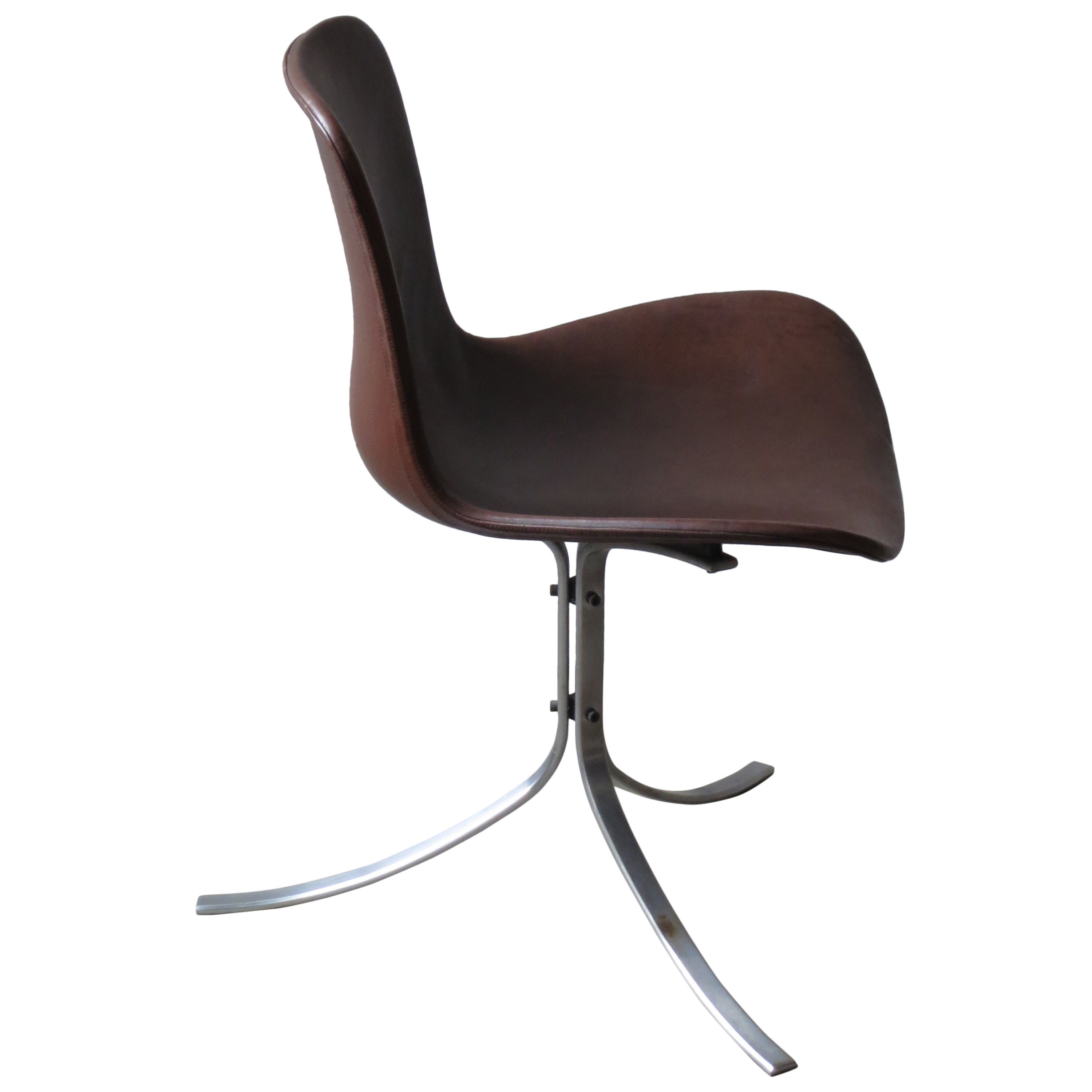 PK-9 Chair by Poul Kjærholm in patinated brown leather For Sale