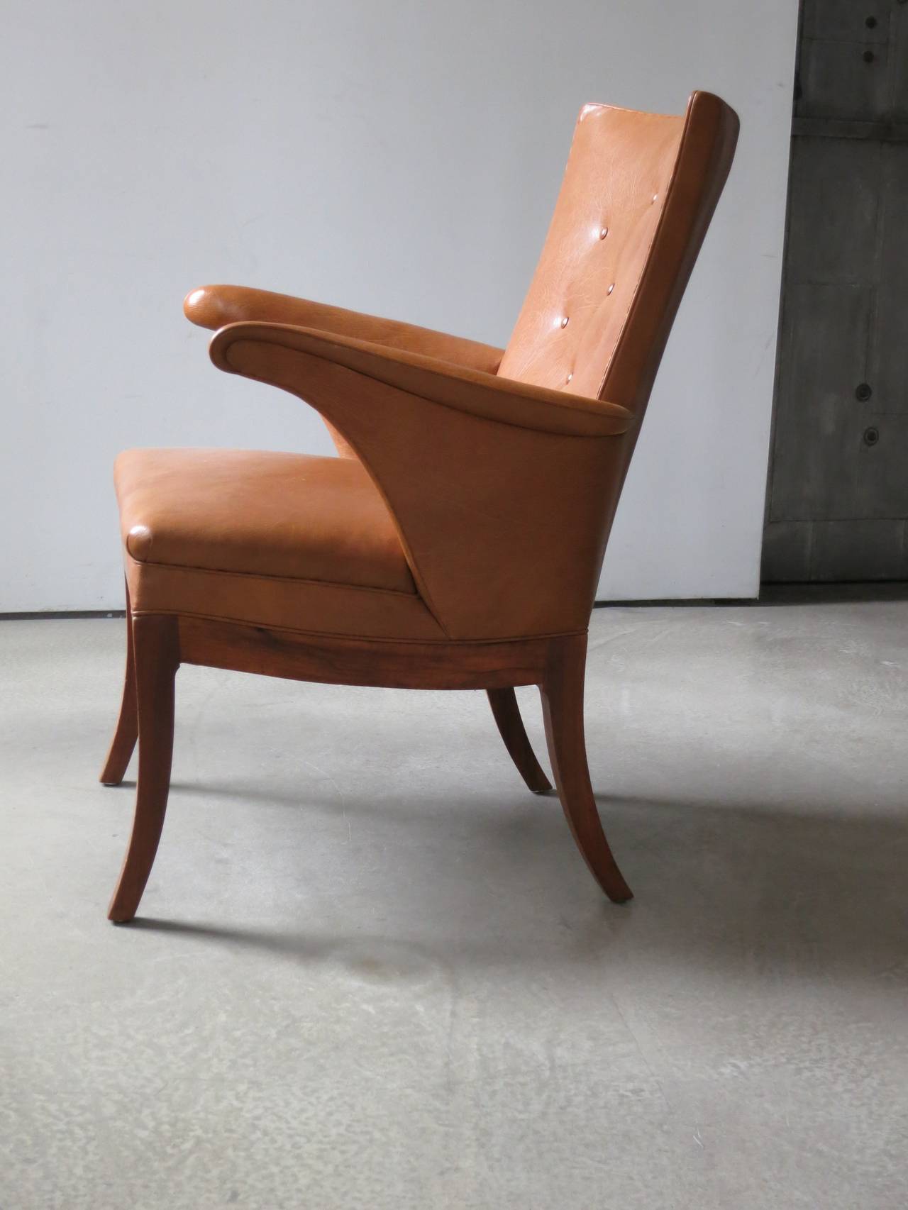 Danish Armchair in Nigerian Goatskin by Frits Henningsen, 1930s For Sale