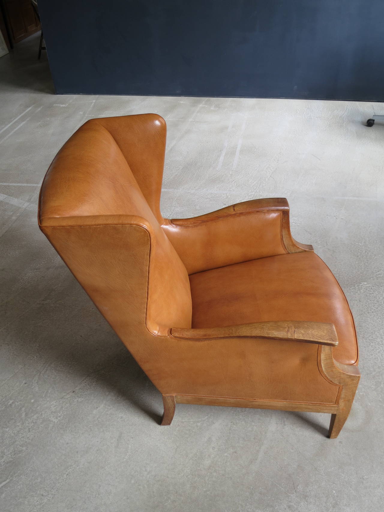 Danish 1930s Wingback Chair in Nigerian Leather and Oak by Frits Henningsen