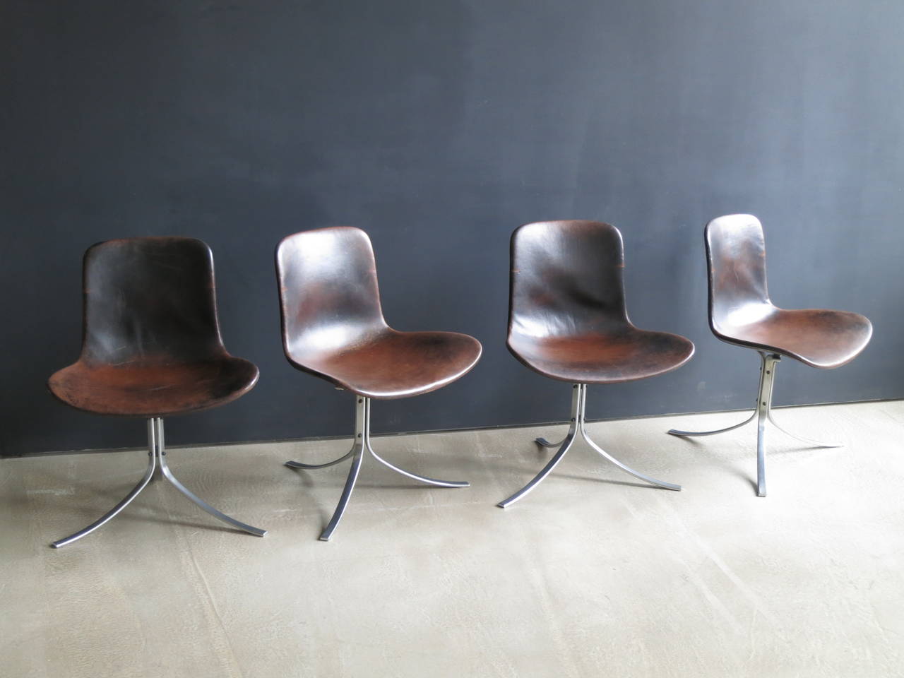 Patinated Set of Four PK-9 Dining Chairs by Poul Kjærholm For Sale