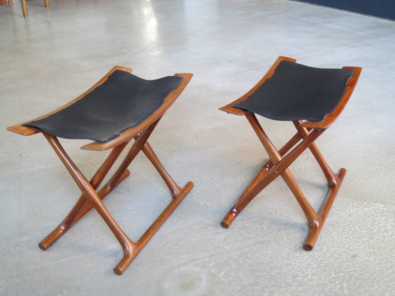 Danish Pair of Egyptian Folding Stools by Ole Wanscher For Sale