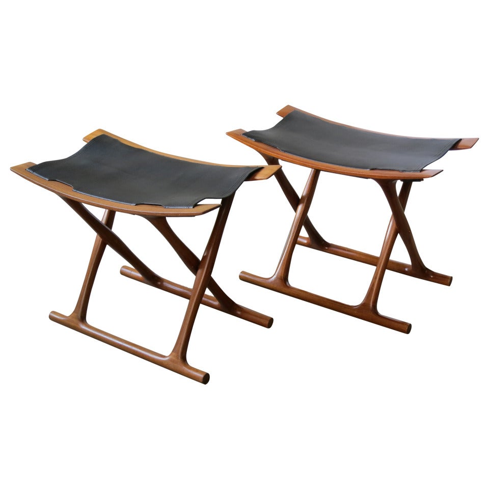 Pair of Egyptian Folding Stools by Ole Wanscher For Sale
