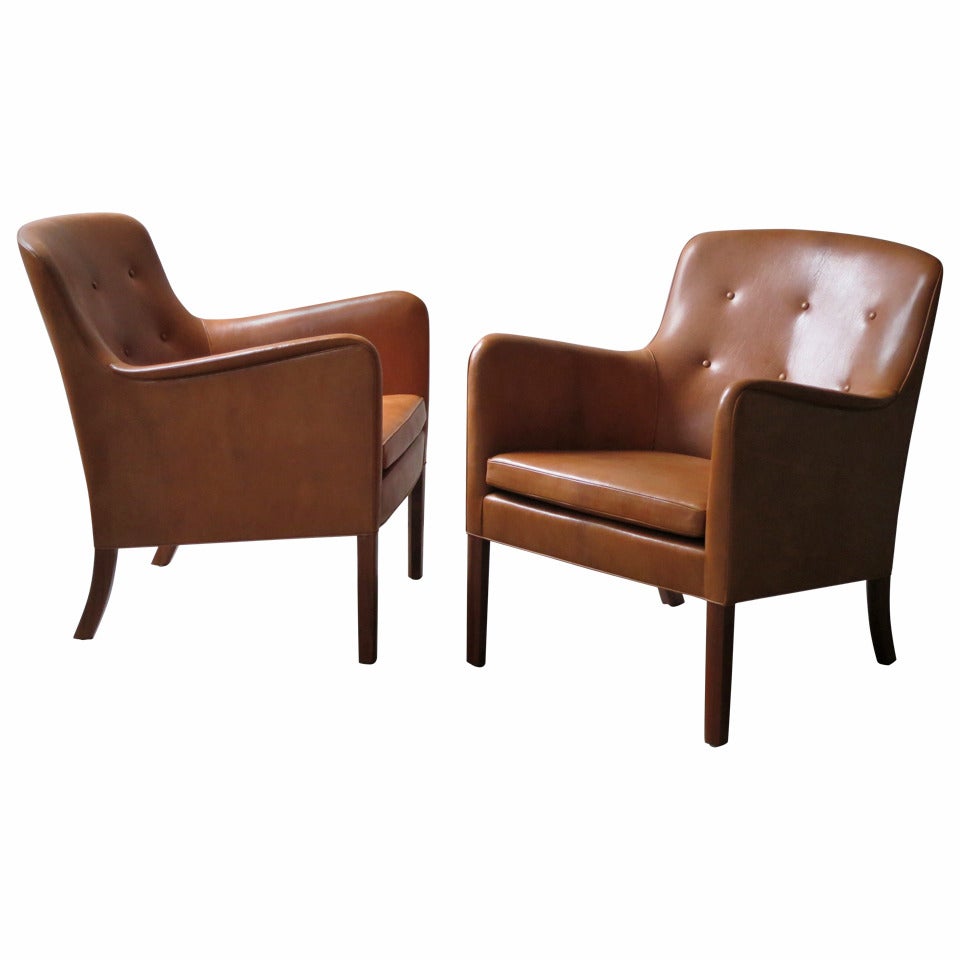 Pair of 1940s Lounge Chairs in Nigerian Leather by Ole Wanscher