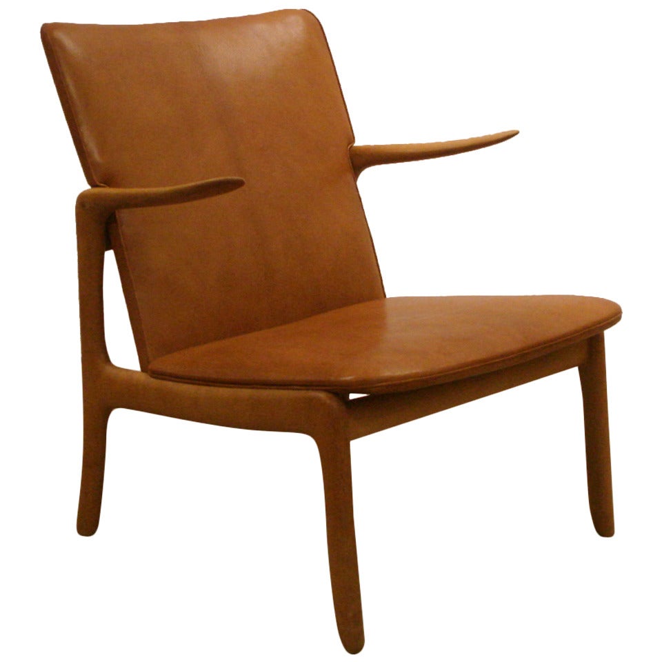 Rare 1951 Lounge Chair by Ole Wanscher in Nigerian Leather For Sale at