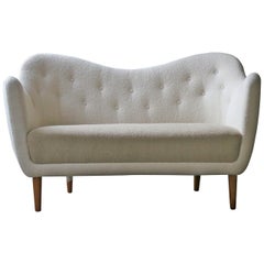 Elegant Curved Sofa with Teak Legs by Finn Juhl Designed in 1948