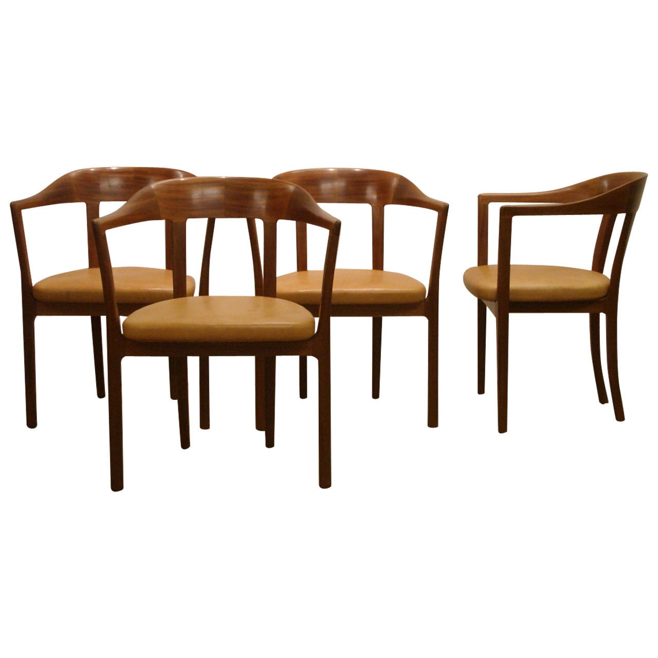 Ole Wanscher, Set of Four 1958 Armchairs in Mahogany and Original Leather Seats For Sale