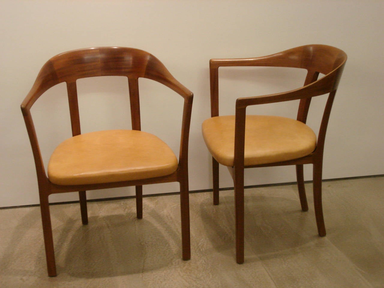 Danish Ole Wanscher, Set of Four 1958 Armchairs in Mahogany and Original Leather Seats For Sale