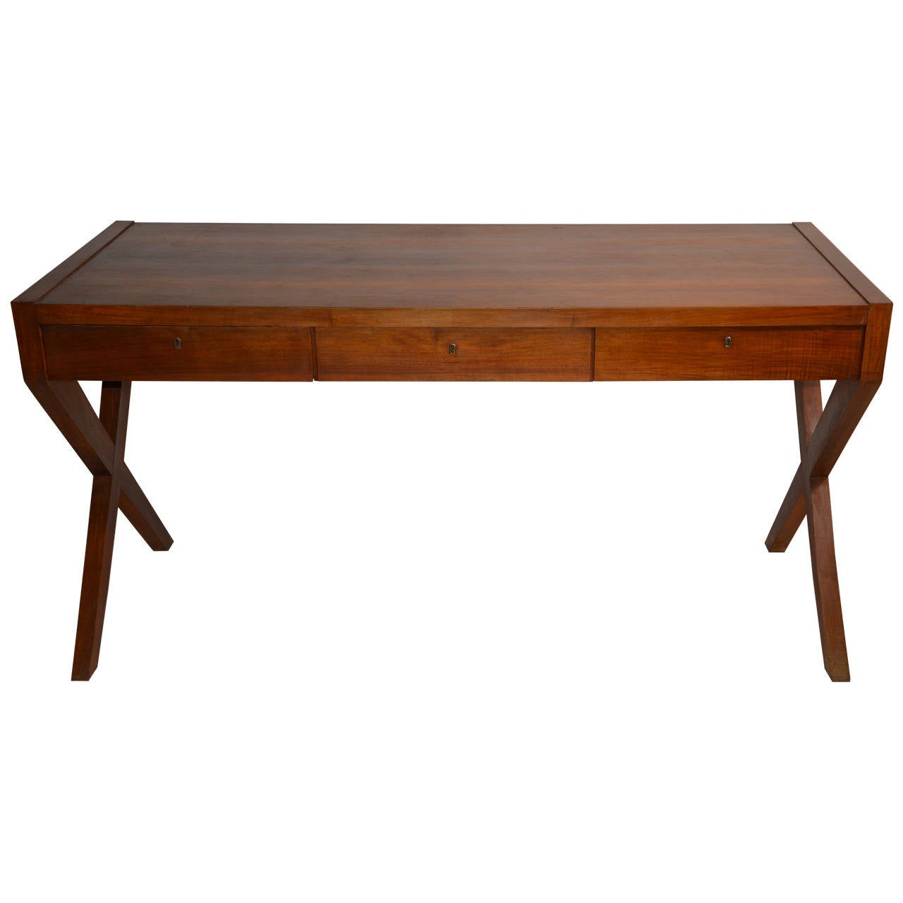 Wooden Desk with Crossing Feet Attributed to Gio Ponti For Sale