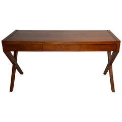 Wooden Desk with Crossing Feet Attributed to Gio Ponti