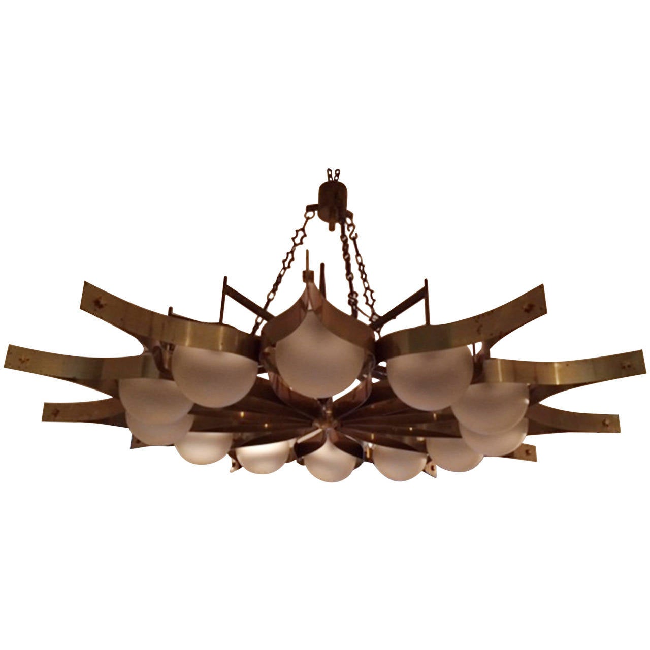 Very Important Chandelier by Gio Ponti in Brass and Glass