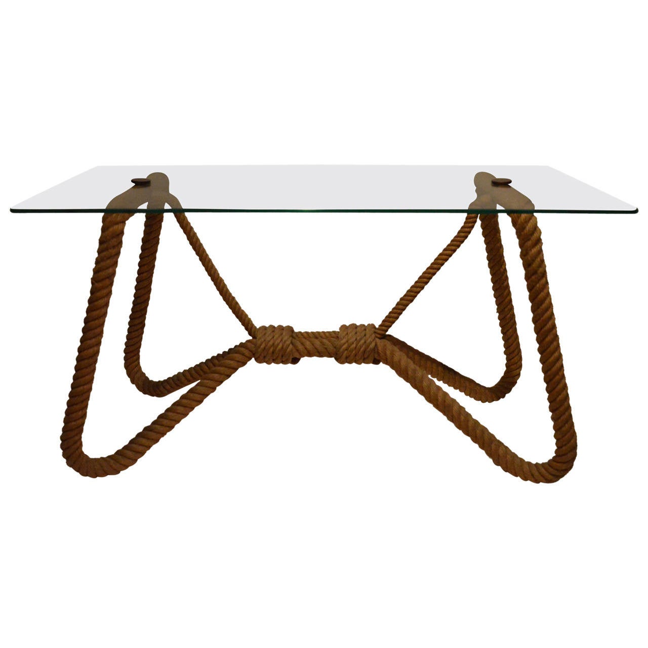 Audoux Minet coffee table in rope and glass For Sale