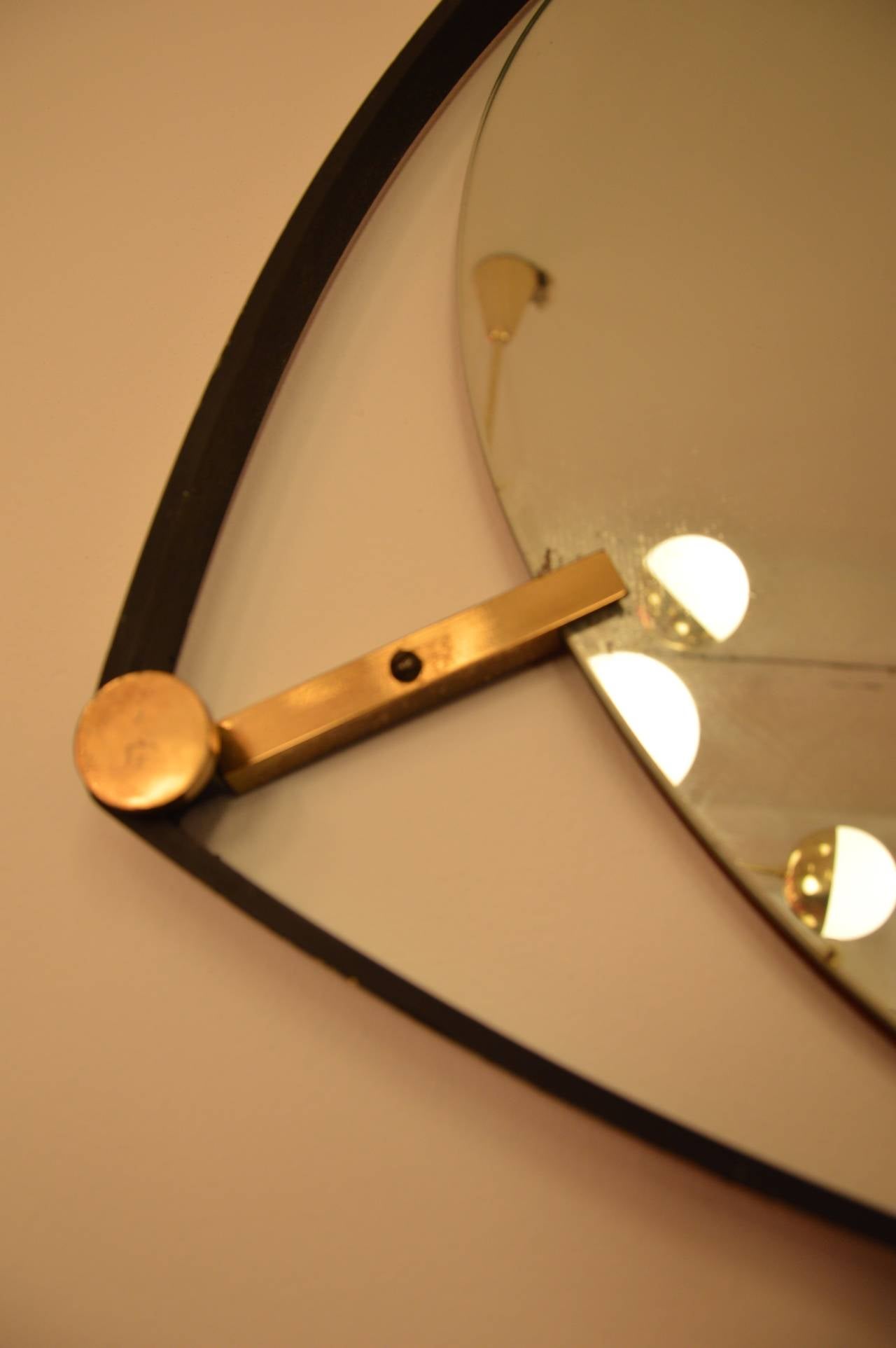 Italian Triangular Mirror with frame in steel and brass circa 1950 In Good Condition For Sale In Nice, FR
