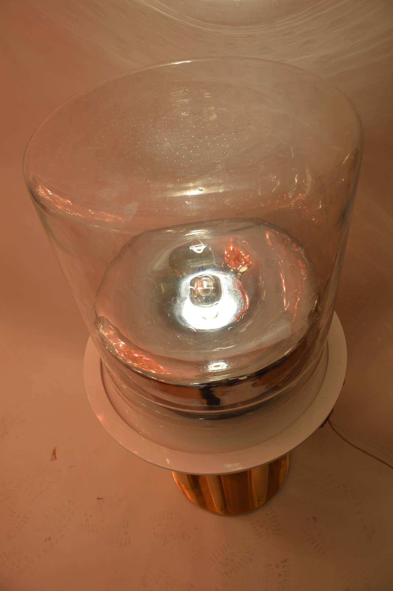 Late 20th Century Important Table Lamp in Glass and Steel, circa 1970 For Sale