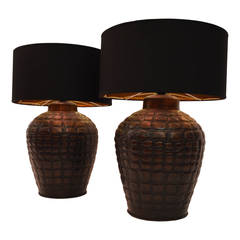 Vintage Pair of Decorative Table Lamps in Brass Cover with Copper Patina