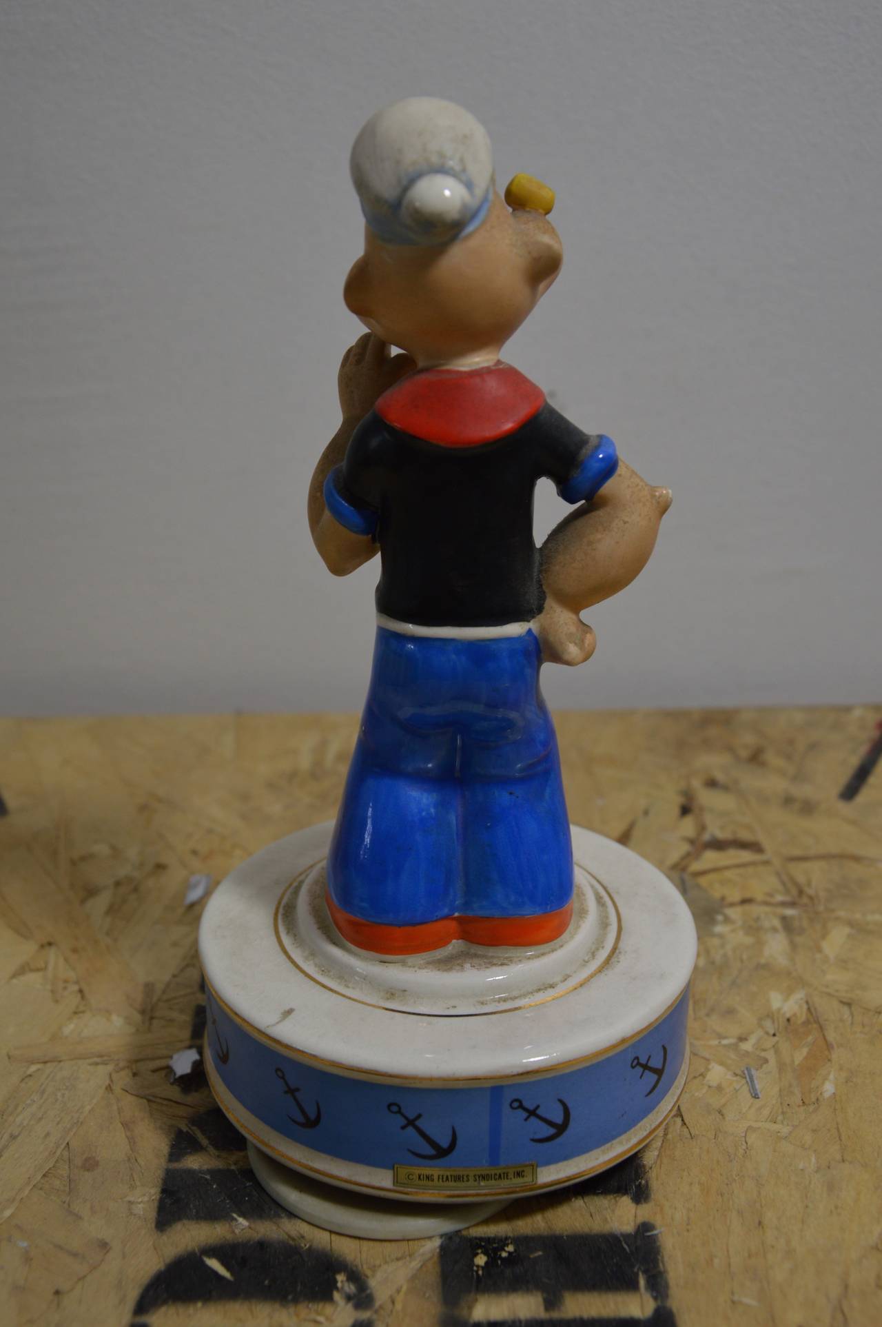 Mid-Century Modern Olive and Popeye Figurines in Biscuit with Music Mechanism For Sale