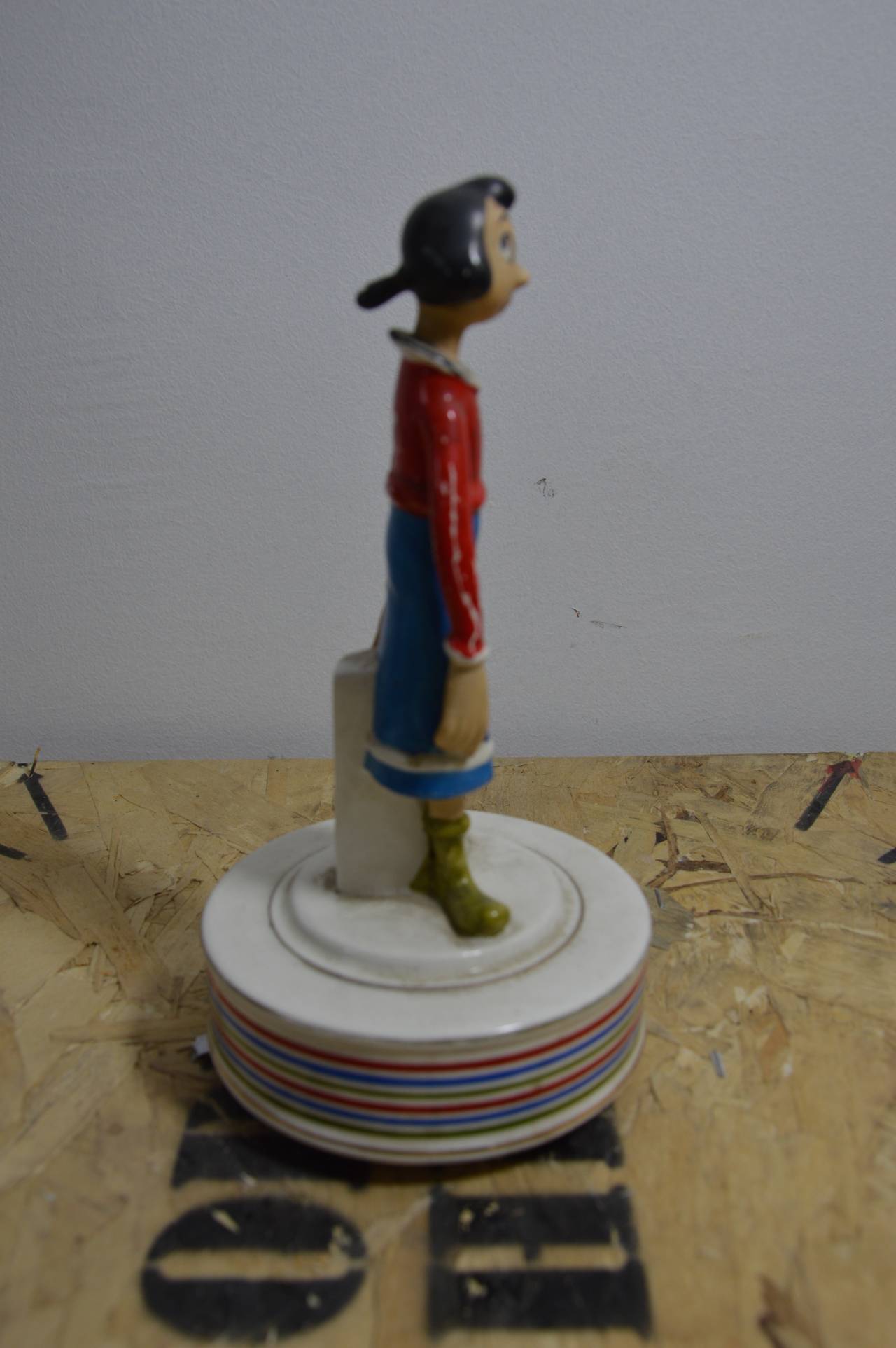 Mid-20th Century Olive and Popeye Figurines in Biscuit with Music Mechanism For Sale