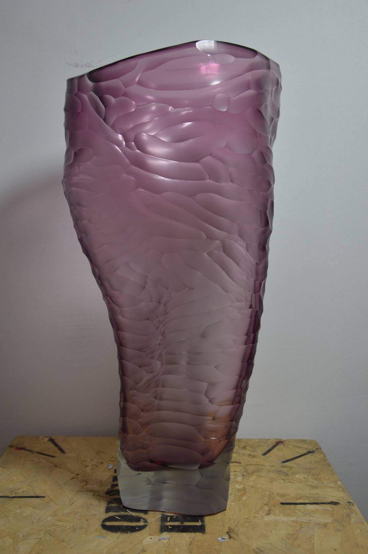 Italian Purple Unique Vase in Glass by Massimo Micheluzzi For Sale
