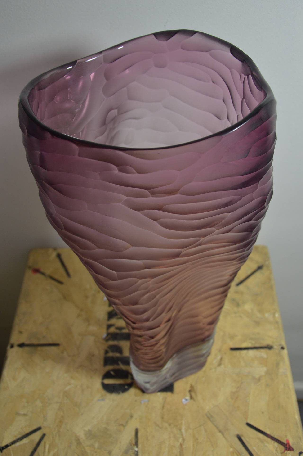 Contemporary Purple Unique Vase in Glass by Massimo Micheluzzi For Sale