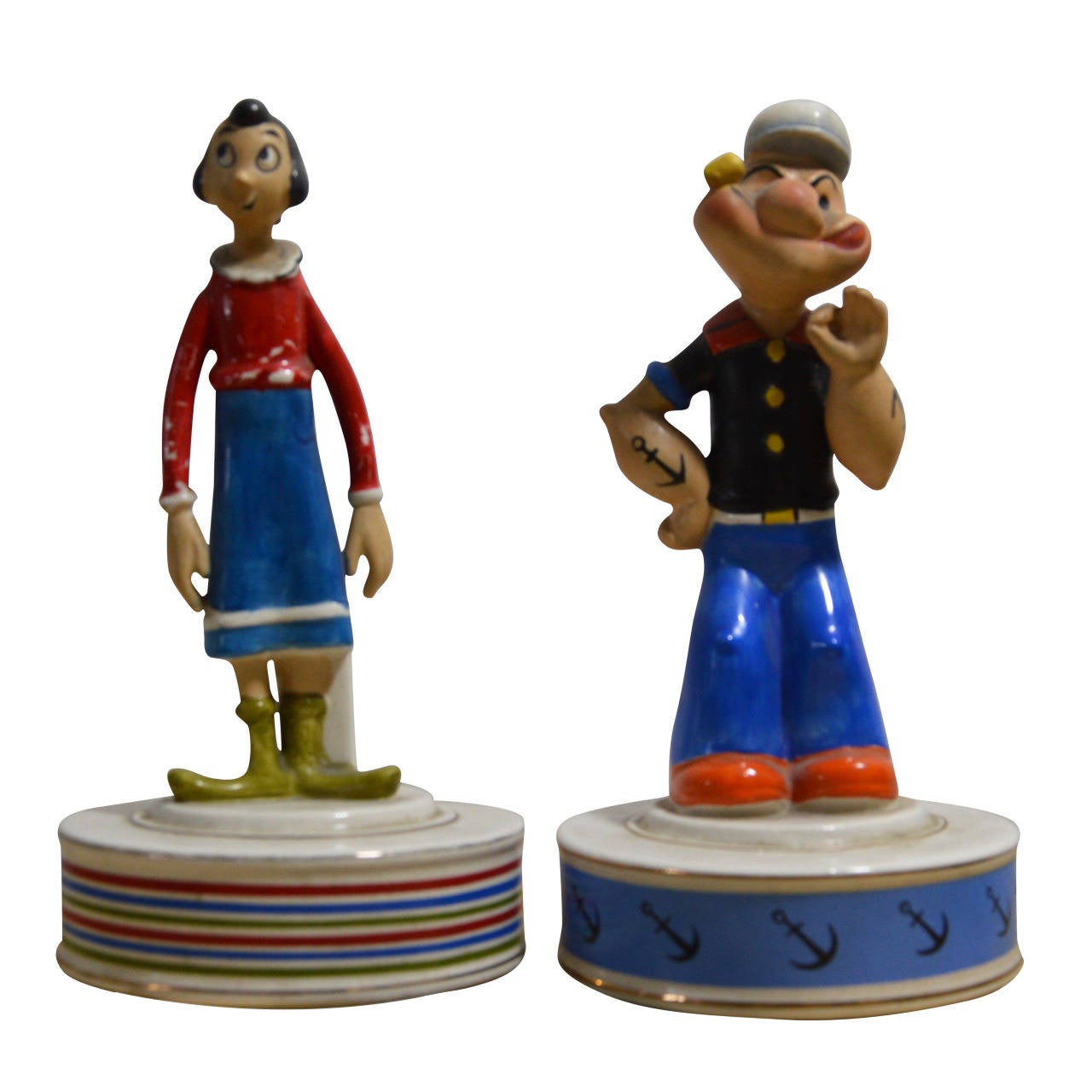 Olive and Popeye Figurines in Biscuit with Music Mechanism For Sale