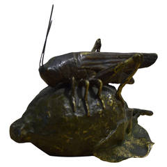 Sculture In Bronze Representing a Grasshopper or Locust on a Lemon