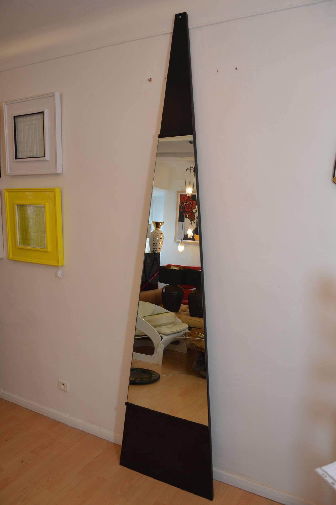 Important Triangular Mirror in Black Steel