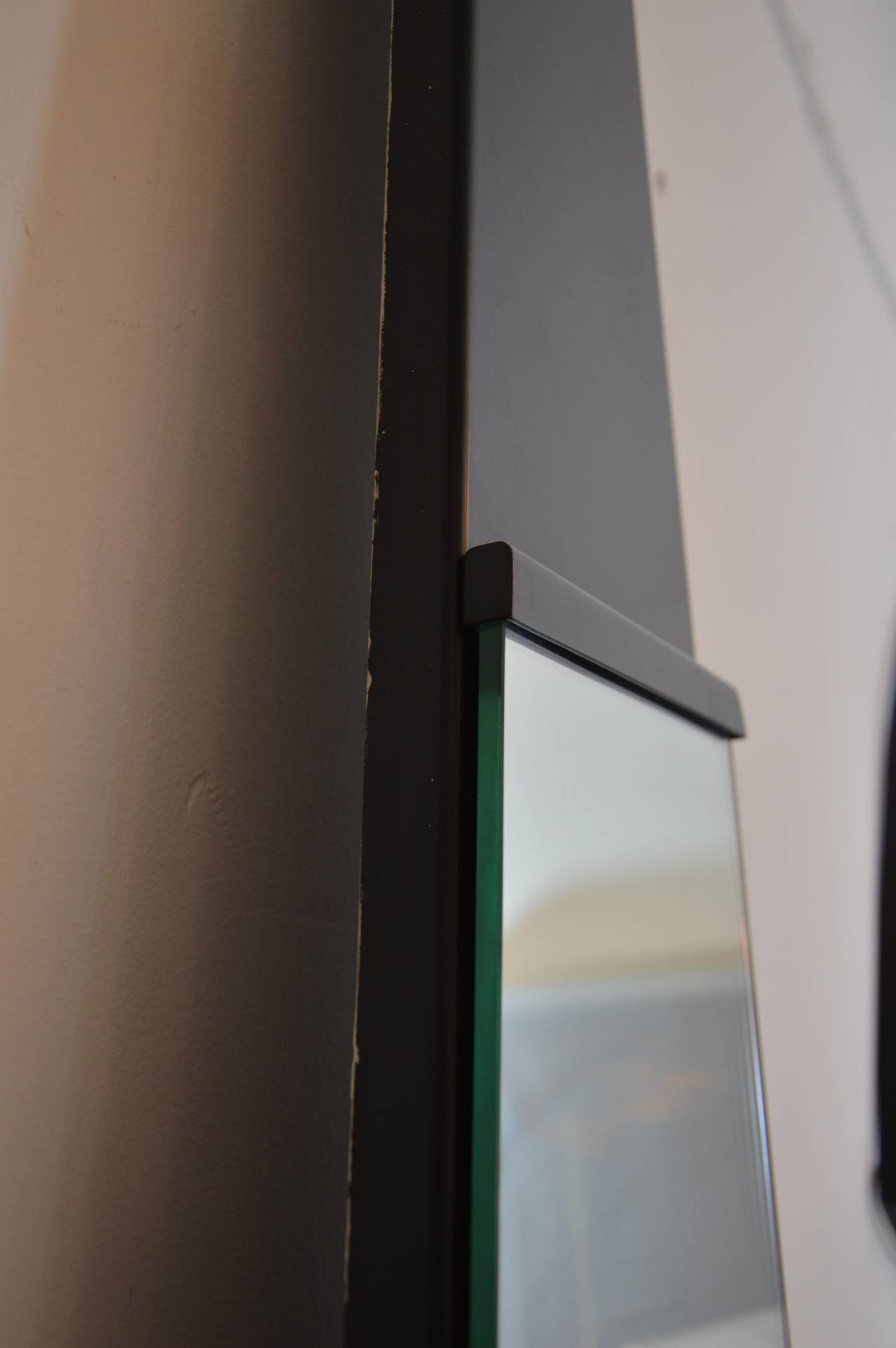Late 20th Century Important Triangular Mirror in Black Steel For Sale