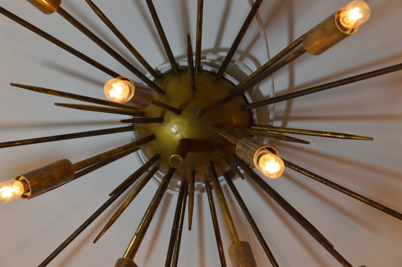 Italian Original Sputnik Celling Light in Brass, circa 1950 For Sale