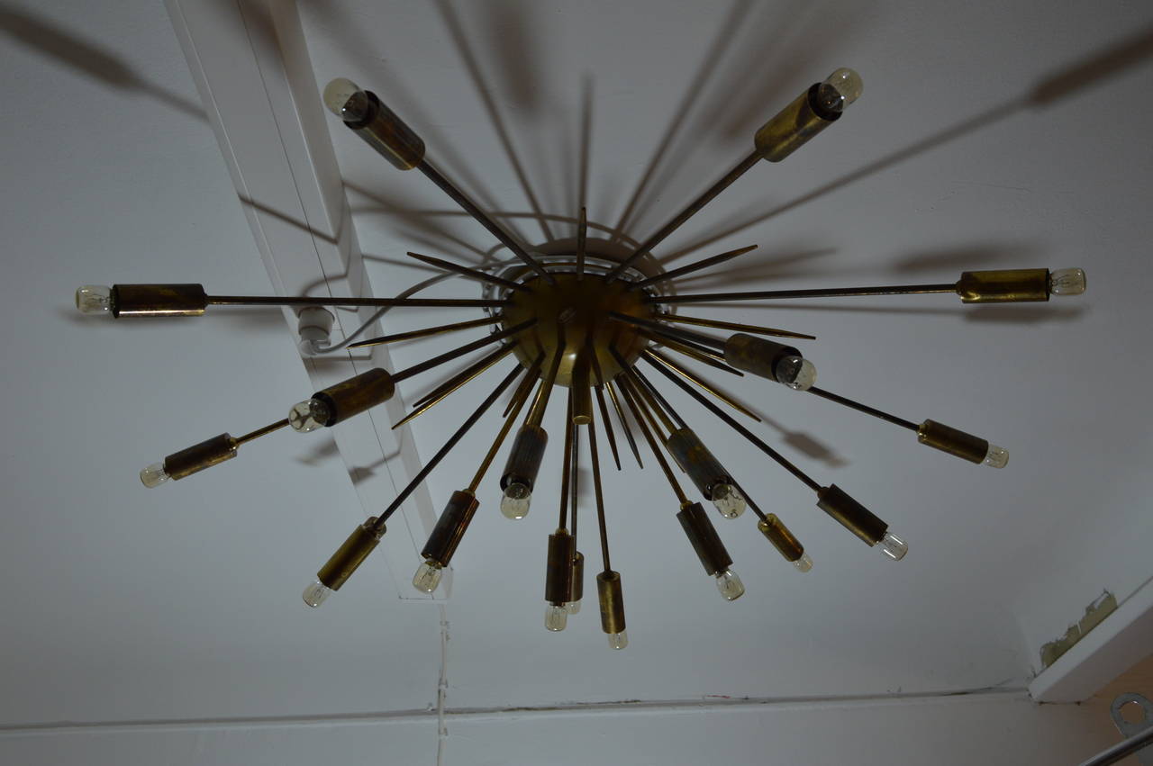 Original Sputnik Celling Light in Brass, circa 1950 In Excellent Condition For Sale In Nice, FR