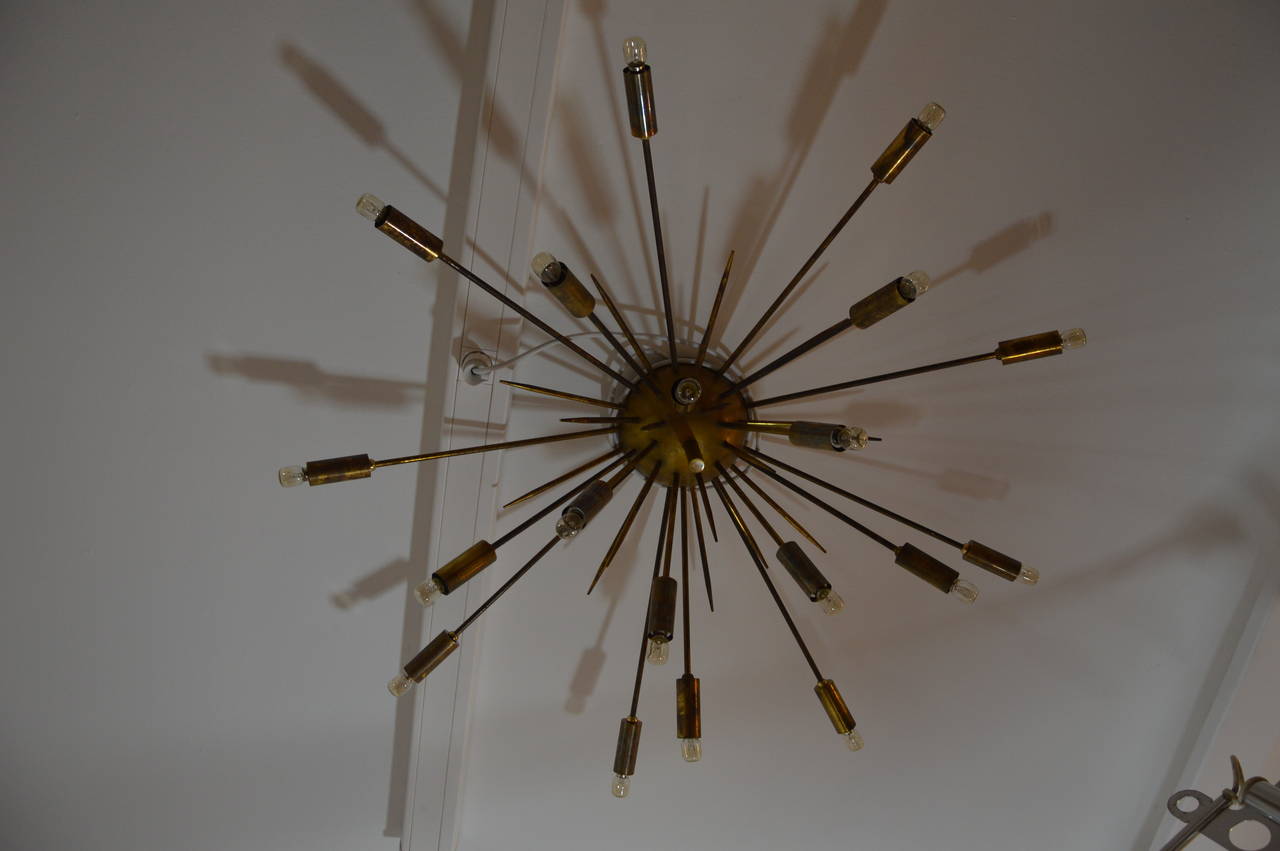 Mid-20th Century Original Sputnik Celling Light in Brass, circa 1950 For Sale