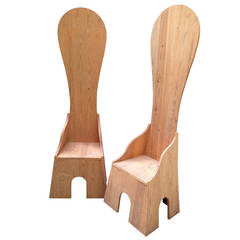 Pair of Wooden Armchairs by Mario Ceroli