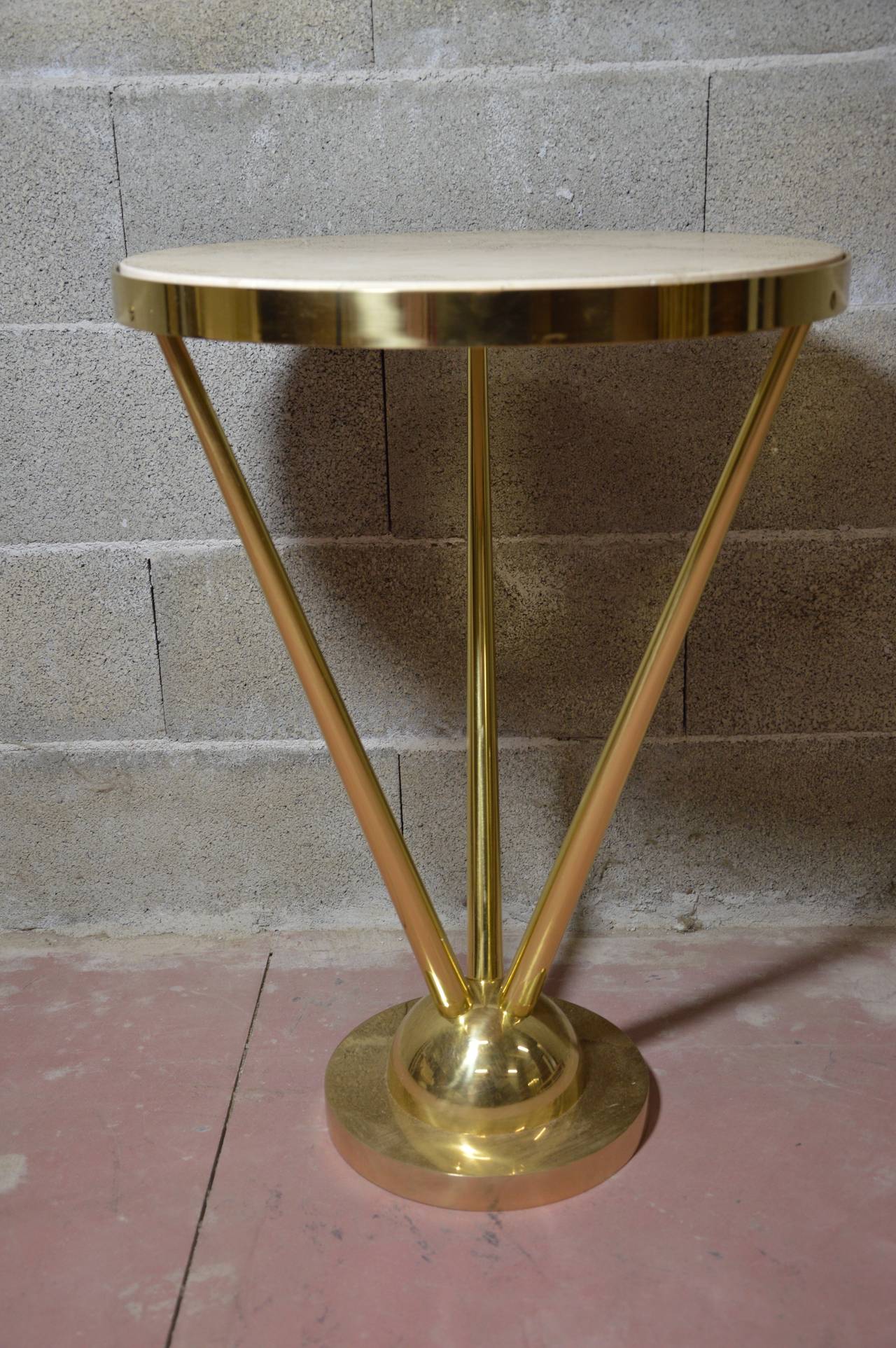 Pedestal Table in Brass with Board in Travertine
