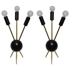 Pair of Italian Sconces in Brass, circa 1950