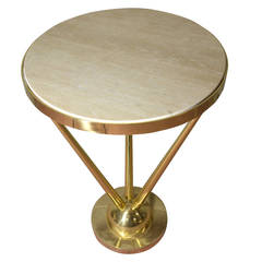 Pedestal Table in Brass with Board in Travertine