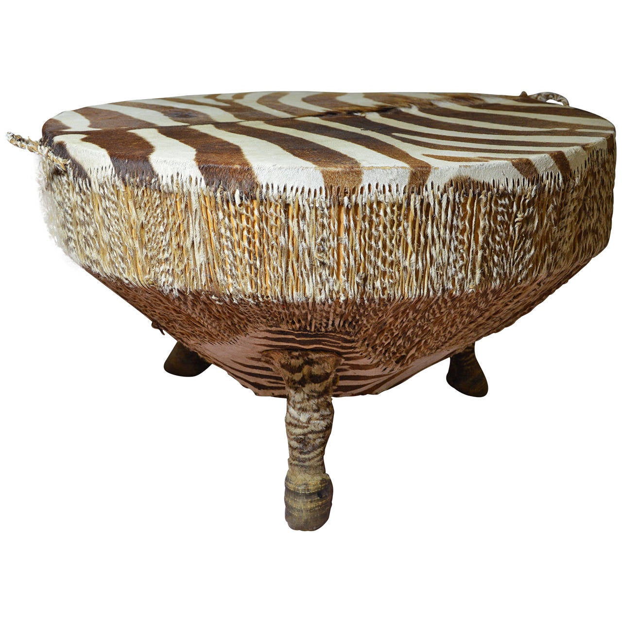 Drum Stool or Coffee Table in Zebra Leather For Sale