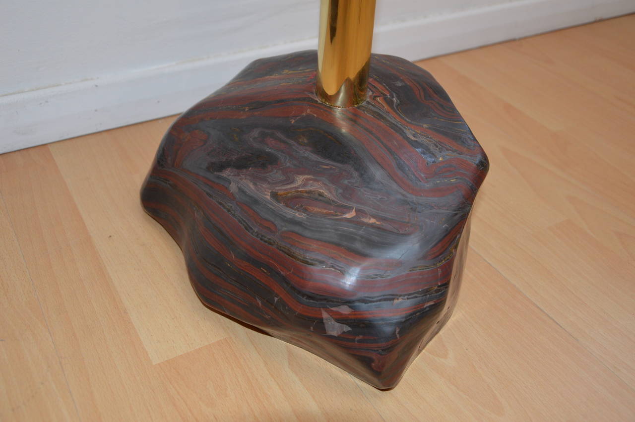 Pair of pedestals tables in brass with striped iron stone from Madagascar feet For Sale 1