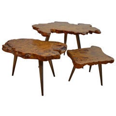 Retro Nest of three tables in olive wood