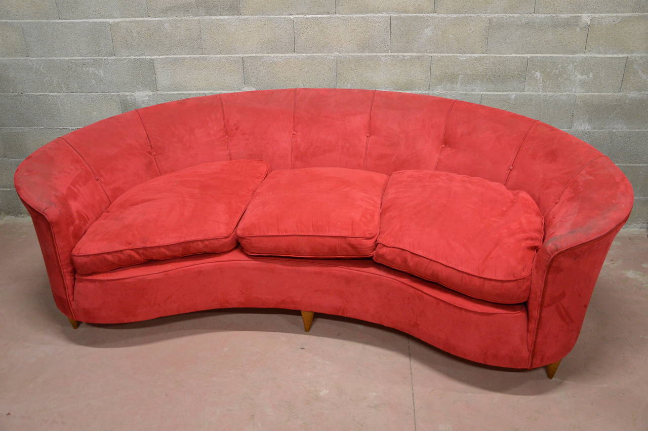 Italian Sofa in red shaved velvet